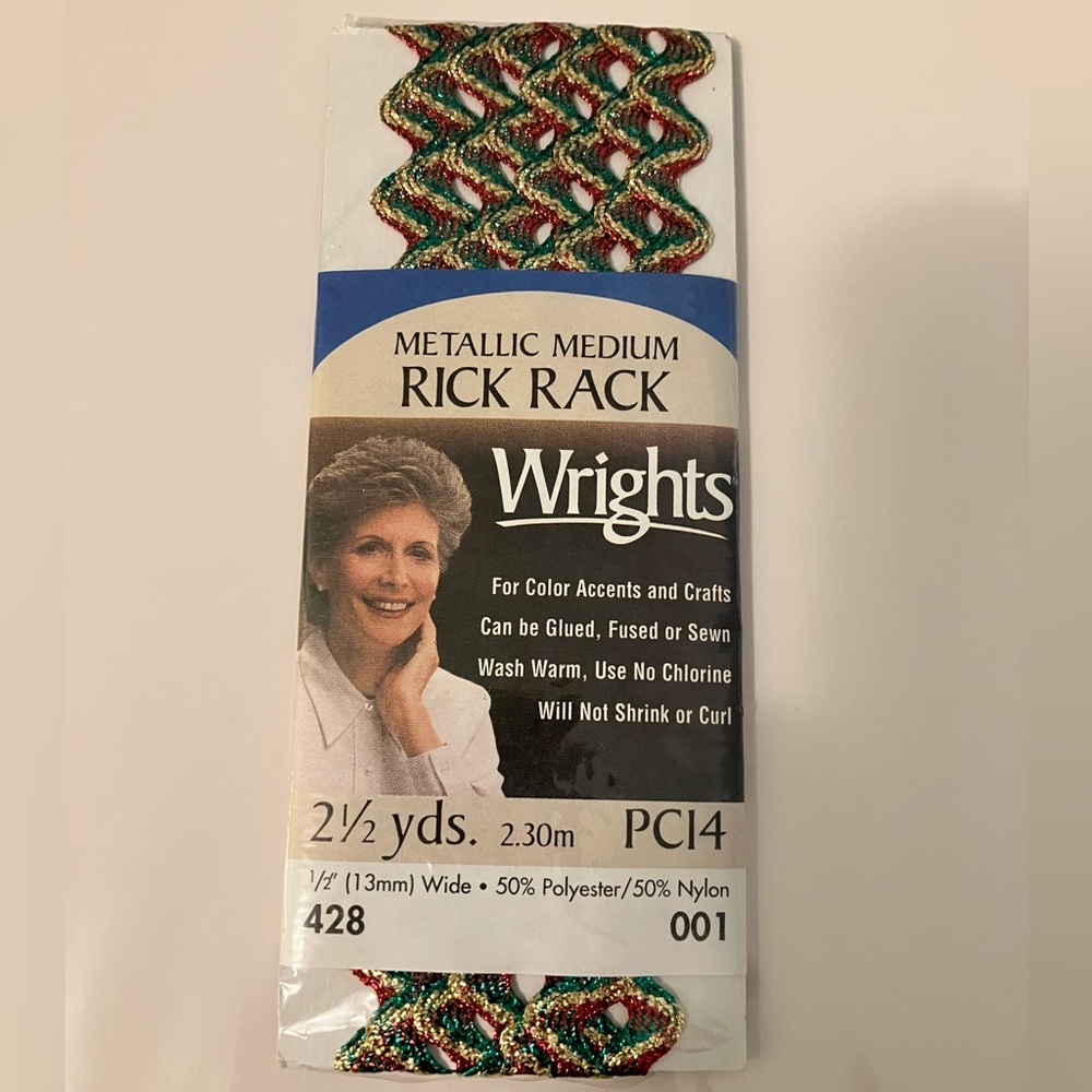 Christmas Trim | Wrights | Craft Accent | Metallic Medium Rick Rack 2.5 yds